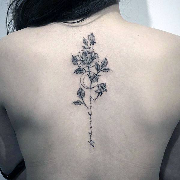 Womens Spine Black Rose Tattoo