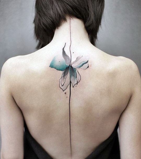 Womens Spine Flower Tattoo