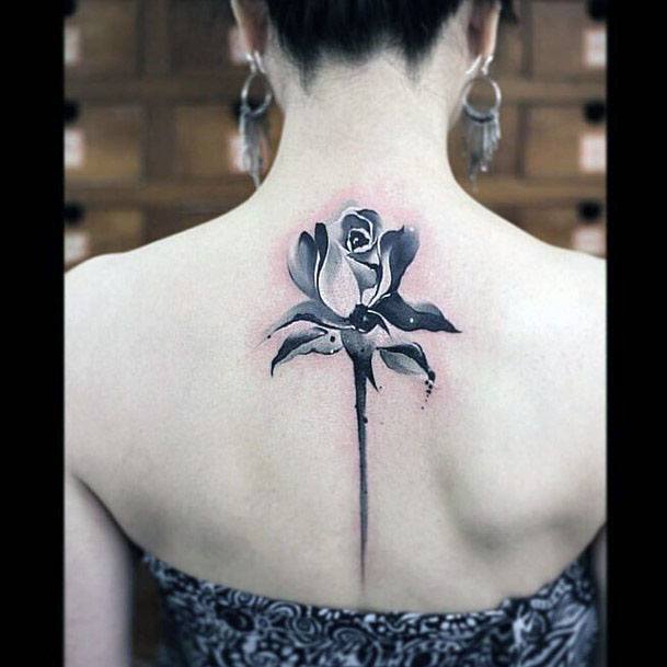 Womens Spine Grey Rose Tattoo