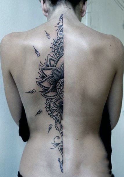 Womens Spine Half Mandala Tattoo