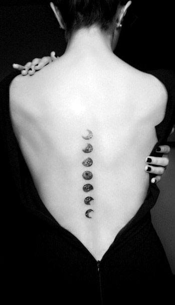 Womens Spine Moon Phase Tattoo