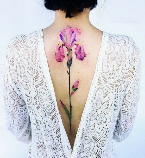 Womens Spine Pink Petals Tattoo
