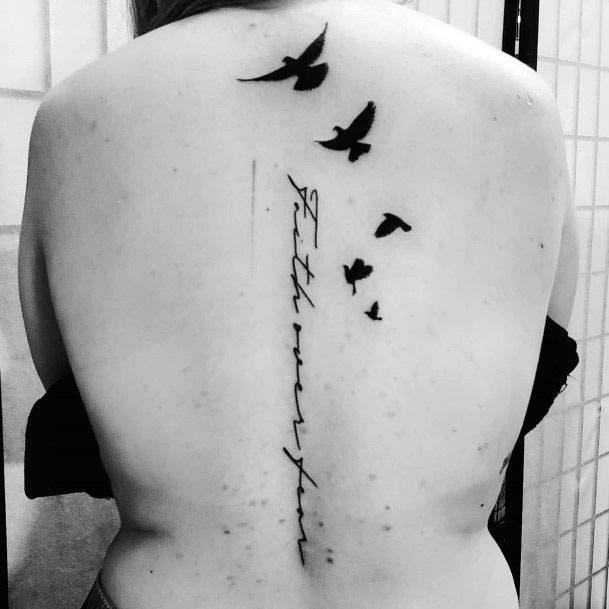 Womens Spine Quote And Black Birds Tattoo