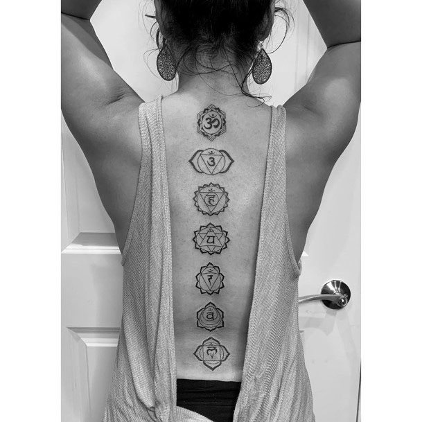 Womens Spine Tattoo Chakra Balance
