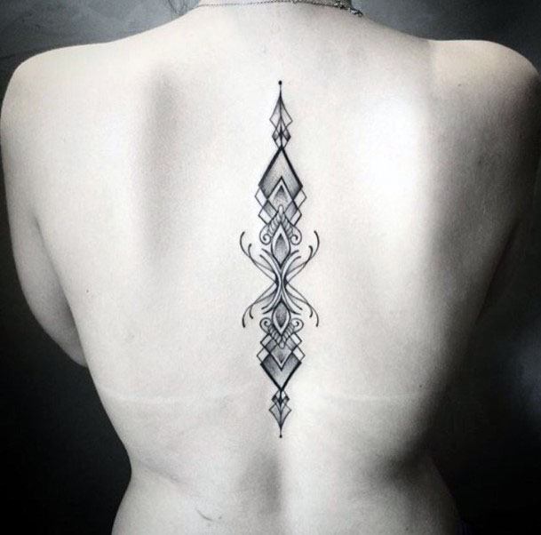 Womens Spine Tribal Art Tattoo