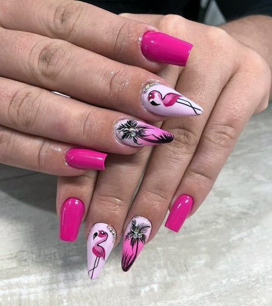 Top 50 Best Flamingo Nails For Women - Hot Pink Manicure Designs