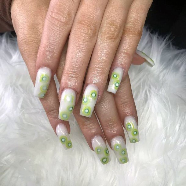 Womens Square Nails With Kiwi Stickers Women