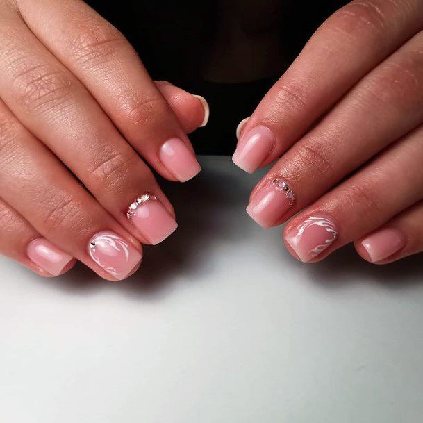 Womens Square Short Nails With Crystals Romantic