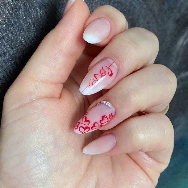 Womens Squiggly Red Hearts Pink Romantic Nails