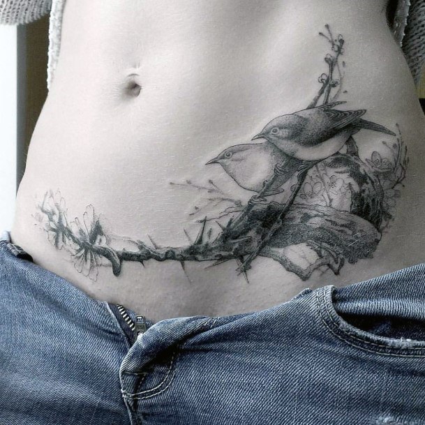 Womens Stomach Bird Tattoo