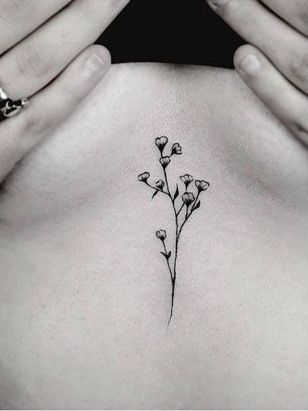 Womens Stomach Small Black Plant Tattoo