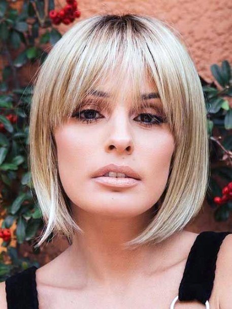 Womens Straight Blonde Short Bob With Fringe Hairstyles