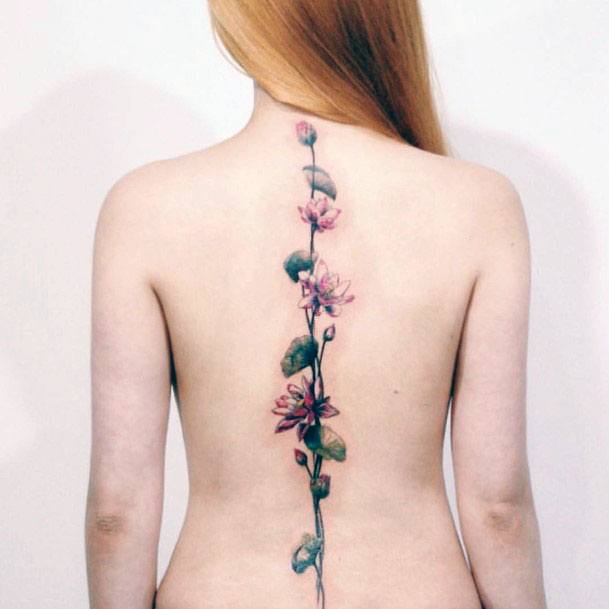 Womens Straight Creeper Flower Tattoo Spine