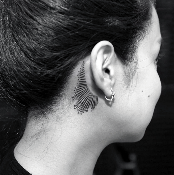 Womens Striped Tattoo Behind The Ears Art