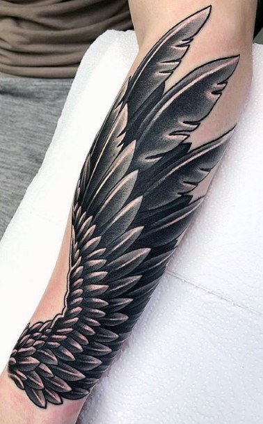 Womens Strong Black Angel Wings Tattoo