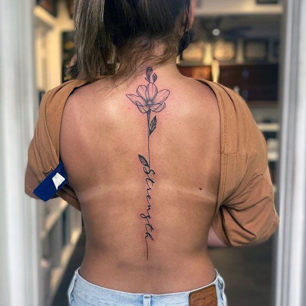 Womens Strong Tattoo Floral Spine