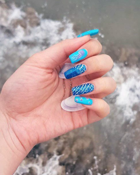 Womens Stunning Blue Water Nails