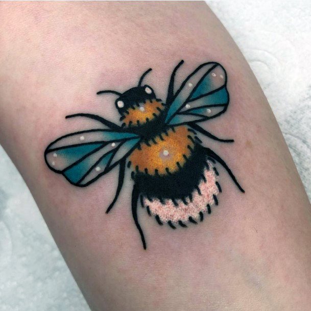 Womens Stunning Blue Winged Bee Tattoo