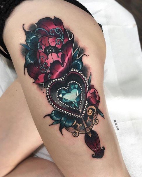 Womens Stunning Magenta And Black Heart Tattoo