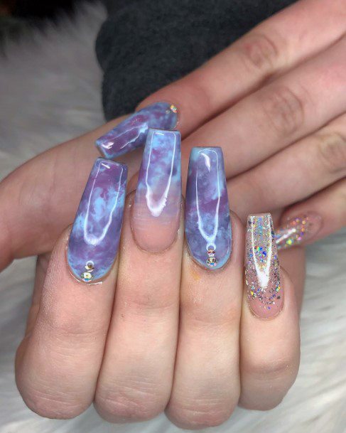 Womens Stunning Two Tone Blue And Purple Ombre Nail Design