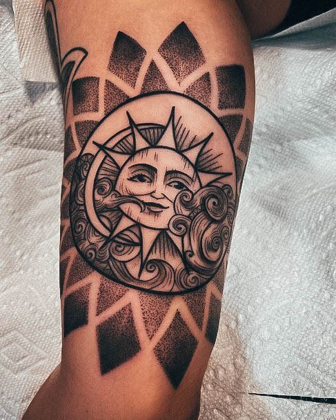 Womens Sun And Moon Girly Tattoo Designs Dotwork