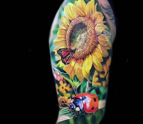 Womens Sunflower Upper Arms 3D Art Tattoo