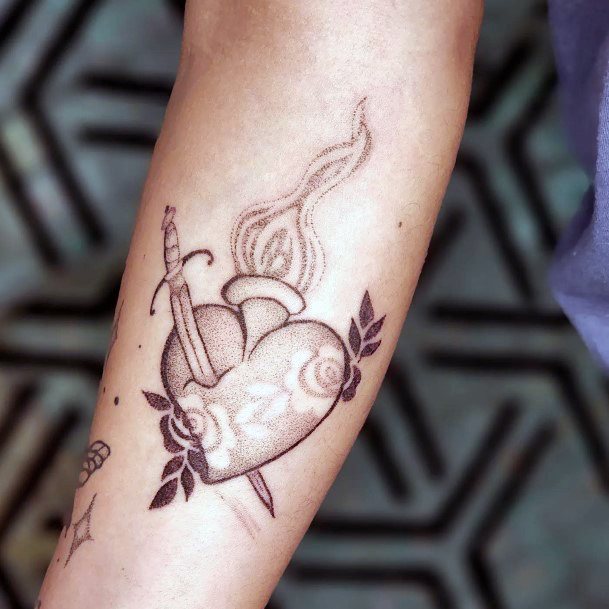 Womens Tattoo Art Flaming Heart Tattoo