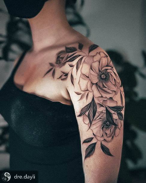 Womens Tattoo Art Flower Shoulder Tattoo