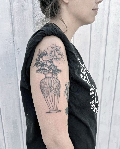 Womens Tattoo Art Flower Vase Tattoo