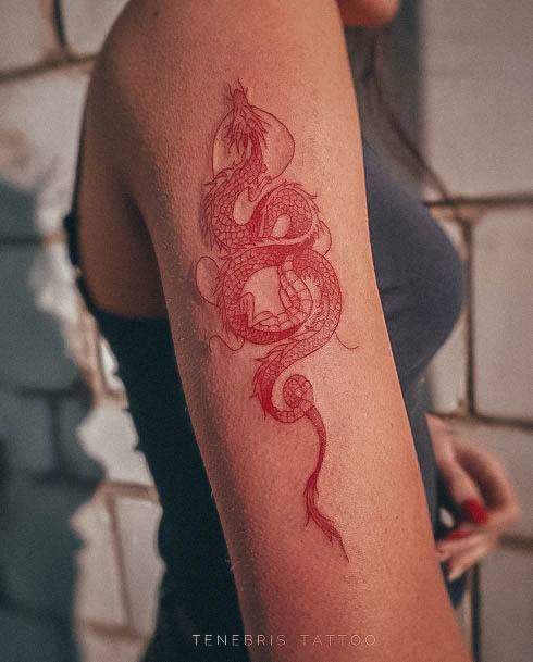 Womens Tattoo Art Red Dragon Tattoo