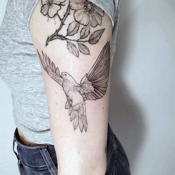 Womens Tattoo Blossoms And Dove Arms Art