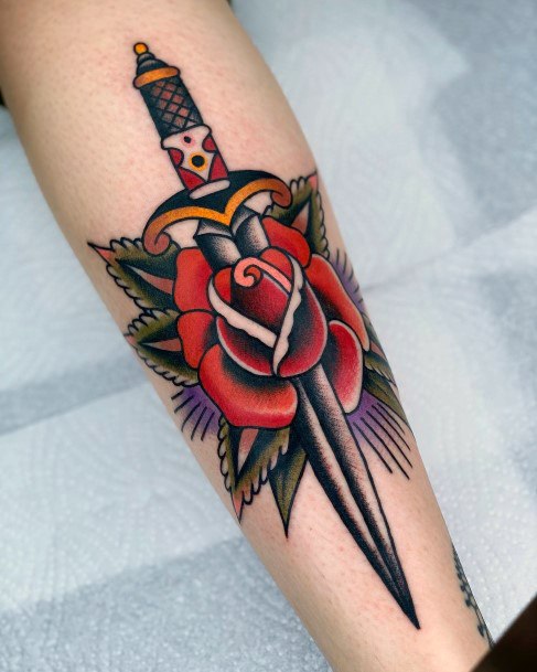 Womens Tattoo Ideas Dagger Rose