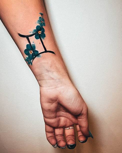 Womens Tattoo Ideas Gemini Wrist Watercolor Flowers Symbol