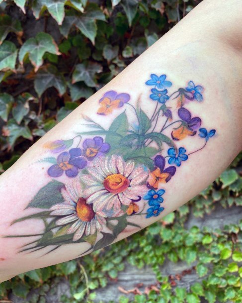 Womens Tattoo Ideas With Bouquet Design