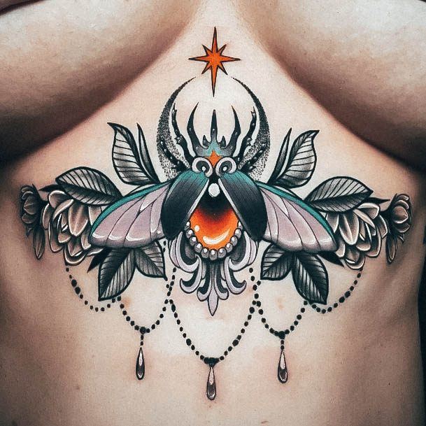 Womens Tattoo Ideas With Egyptian Design Sternum 3d