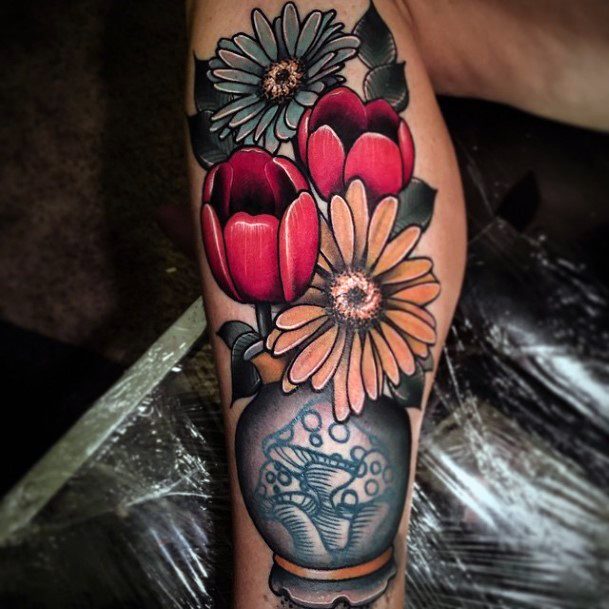 Womens Tattoo Ideas With Flower Vase Design