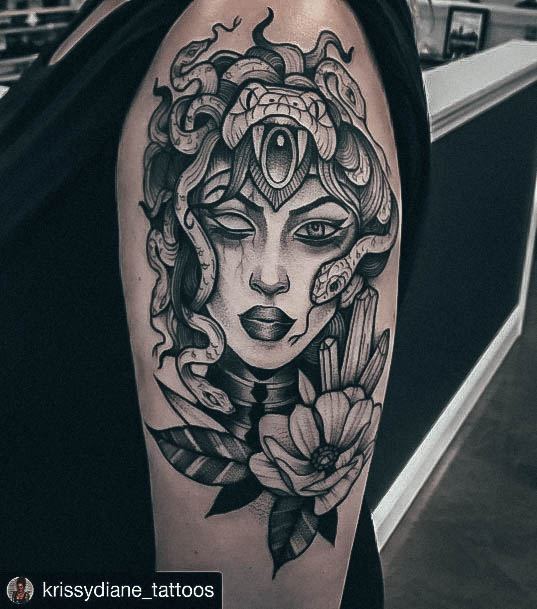 Womens Tattoo Ideas With Medusa Design Arm