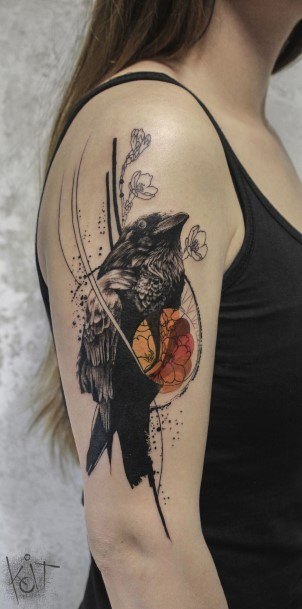 Womens Tattoo Ideas With Raven Design