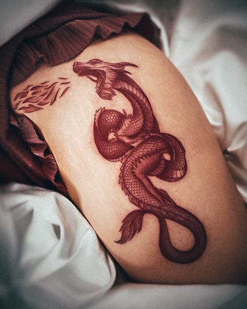 Womens Tattoo Ideas With Red Dragon Design