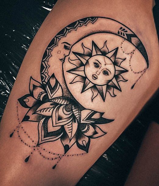 Womens Tattoo Ideas With Sun And Moon Design