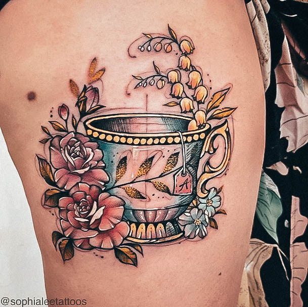 Womens Tea Cup Girly Tattoo Designs