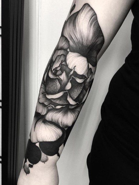 Womens Textured Petal Tattoo Forearms