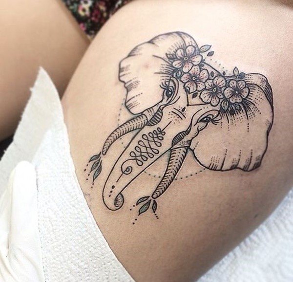 Womens Thigh Elephant Tattoo