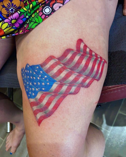 Womens Thighs American Flag Windy Tattoo Art