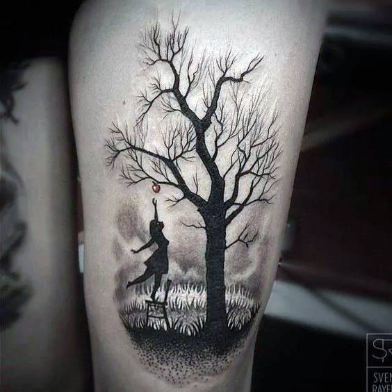 Womens Thighs Apple Fruit Tree Tattoo