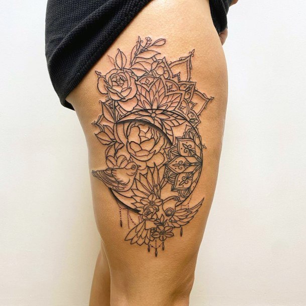 Womens Thighs Artistic Dove Tattoo Geometric