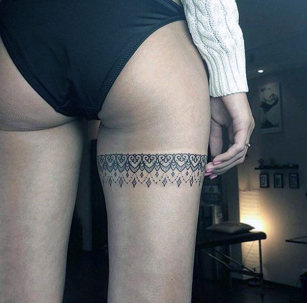 Womens Thighs Black Band Tattoo