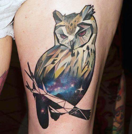 Womens Thighs Dapper Owl Tattoo
