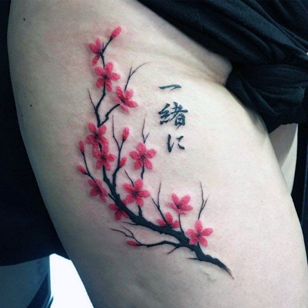 Womens Thighs Dark Cherry Blossom Tattoo Japanese Art