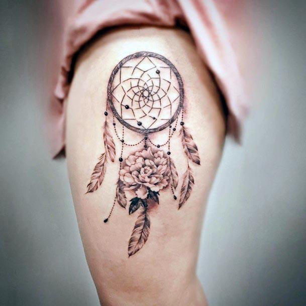 Womens Thighs Dream Catcher Tattoo